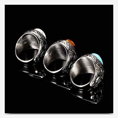 Myneney Retro Vintage Stone Rings For Men Turquoise Rings Stainless Steel Signet Biker Band Blue Stone 10 #TOP4