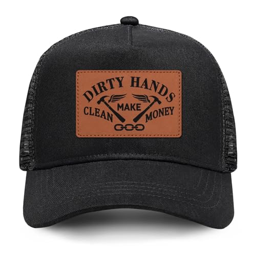 Dirty Hands Make Clean Money Trucker Hats Mens Adjustable Lether Baseball Cap Black