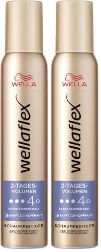 Wellaflex Mousse coiffante pour femme - Tenue flexible jusqu'à 2 jours - Pour cheveux volumineux - Doux pour le cuir chevelu - Testé dermatologiquement - Sans silicone - Tenue 4-200 ml (Lot de 2)