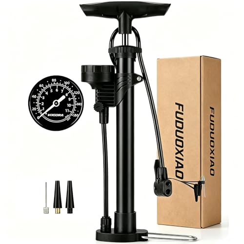 Pompe à vélo avec manomètre supérieur, pompe à vélo avec valves Presta et Schrader pour tous les vélos, manomètre de précision 160 PSI et matériau...