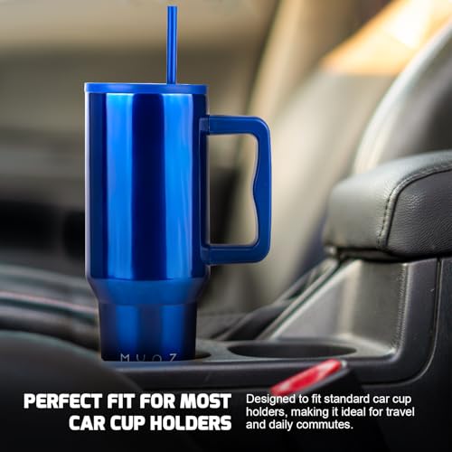 Image of MYOZ 1200ML Stainless Steel Insulated Tumbler Water Mug with Lid, 2 Straws Hot & Cold Iced Coffee Cup, Double Wall Leak-Proof Cupholder for Gym, Travelling Spill-Proof Bottle (Electric Blue)