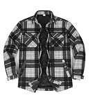 ZENTHACE Insulated Quilted Flannel Jacket Warm Winter Outdoor Work Hiking Camp Snap Plaid Shacket for Men Black Grey L
