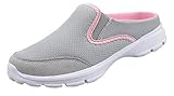  Clogs Damen Sommer Hausschuhe Gartenschuhe rutschfest Pantoletten Slip On Sandalen,Grau Rosa,Gr.40