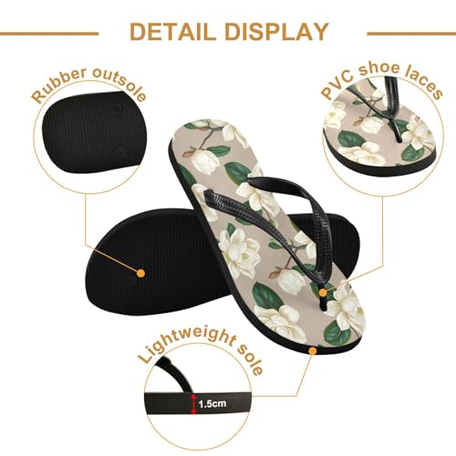 Magnolia Flowers White Flip Flops for Beach Thong Sandals Anti-slip Lightweight Shower Shoes for House Indoor Outdoor3