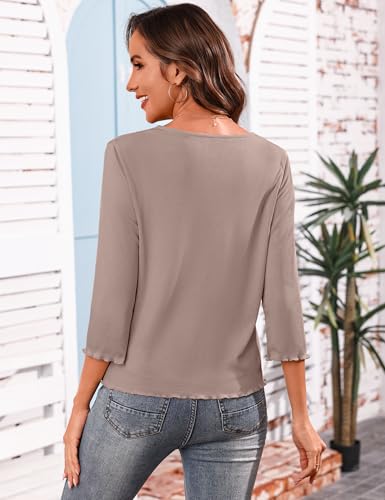 Image of Aiboria Women's Tie Front Shrug 3 /4 Sleeve Ribbed Bolero Lightweight Cropped Cardigan S-XXL