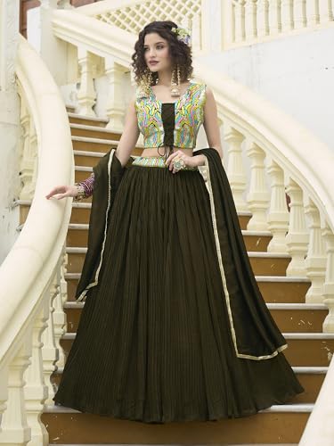 Image of PURVAJA Women's Silk Semi-Stitched Lehenga choli