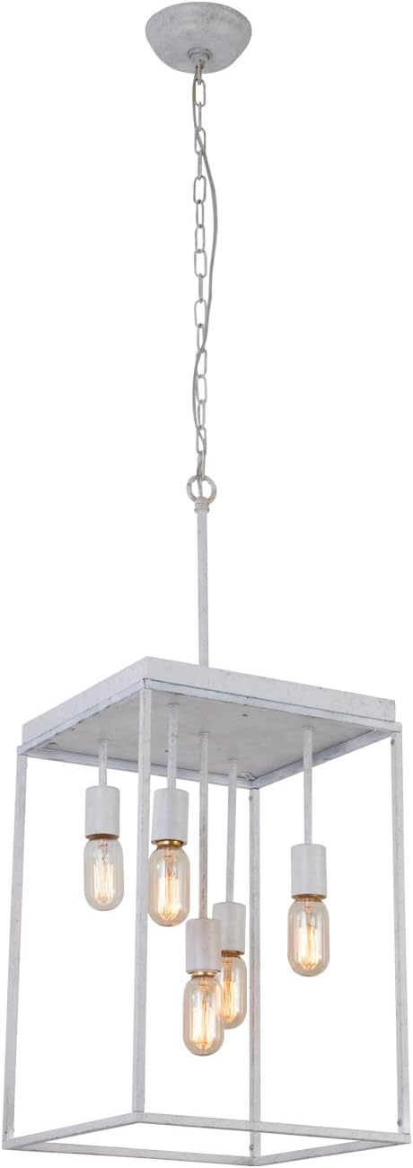 Maxax Brushed Nickel Chandelier, Industrial 5-Light Foyer Chandelier, Metal Square Ceiling Hanging Lights for Dining Room