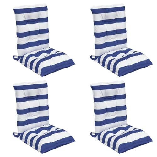 vidaXL Niedriglehner Auflagen 4 STK., Gartenstuhlauflagen mit Bänder, Sitzauflagen Polster für Gartenstuhl, Polsterauflagen, Blau Weiß Gestreift Oxford-Gewebe