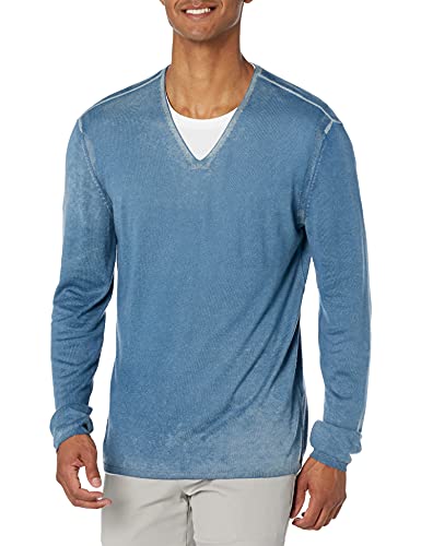 John Varvatos Men's Long Sleeve Reverse Print V-Neck Sweater, Dutch Blue, Xx-Large #TOP18