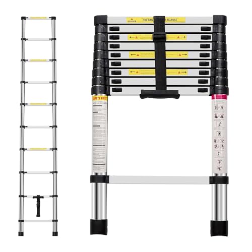 Neo Extendable Portable Foldable Telescopic Ladder Multi-Purpose Stainless Steel Telescoping Ladder Sturdy Loft Ladder with EN131 Certificate (2.9M)