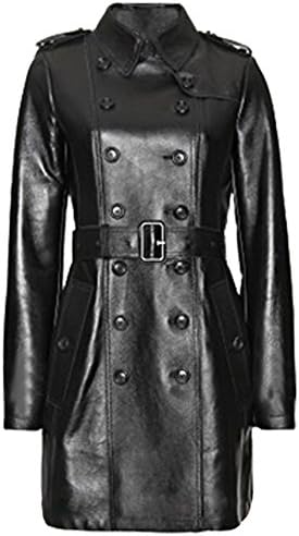 CLYDESTONES Women Ladies Black Leather Steampunk Style Trench Coat