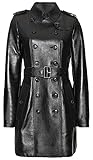 CLYDESTONES Women Ladies Black Leather Steampunk Style Trench Coat