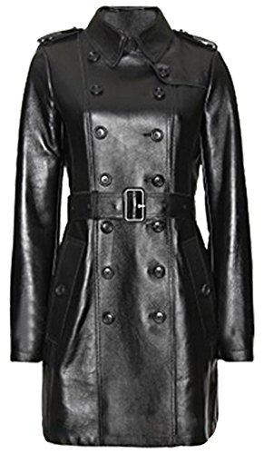 Clydestones Women Ladies Black Leather Steampunk Style Trench Coat #TOP4