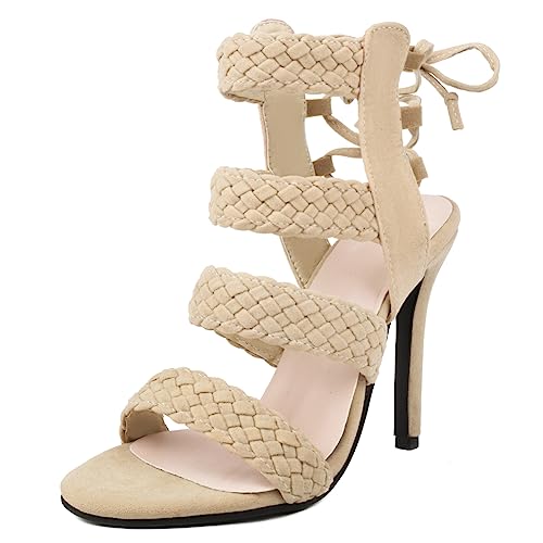 Sandales stiletto beige en suède pointure grande taille 45 avec bout pointu