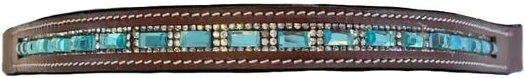 Miniatura 2 de Equitem Correa inglesa de cuero con cristales rectangulares verde azulado