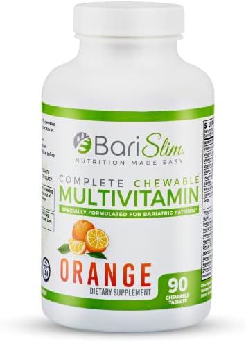 BariSlim Complete Chewable Bariatric Multivitamin Tablets - 45 mg of Iron - Bariatric Vitamin and Supplement for Post Bariatric Surgery Including Gastric Bypass and Sleeve | Orange