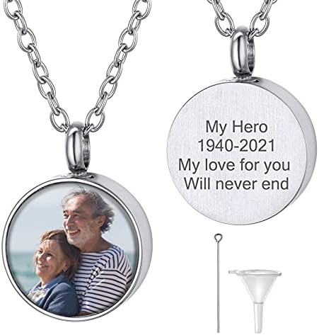 GOLDCHIC JEWELRY Stainless Steel Urn Necklace for Ashes for Men Women, Personalised Photo Keepsake Urns Pendant Necklaces Waterproof Engraved Cremation Jewellery, Cat Cross Cube Heart Memorial Gifts