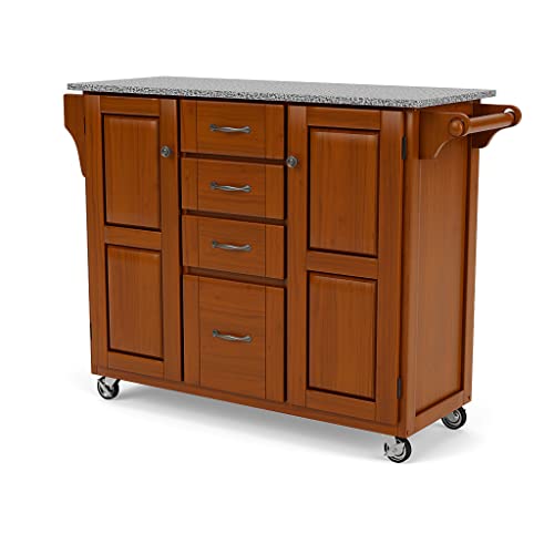 Home Styles Large Mobile Create-A-Cart Warm Oak Finish Two Door Cabinet Kitchen Cart With Salt And Pepper Granite Top, Adjustable Shelving, Four Large Utility Drawers #TOP6