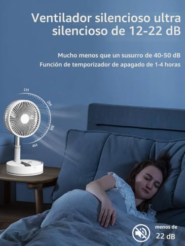 Miniatura 3 de Unitedtime Ventilador Portátil Plegable Recargable Control Remoto Batería Operada Foldaway De Pie Pedestal Ventiladores Oscilantes, Temporizador Para Acampar Viajes, Dormitorio, Plegable Blanco