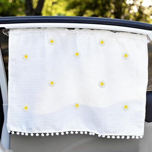 Wuyaoyao 2PCS Car Window Curtains, Cute Blockout Car Side Window Shade Privacy Curtains for Baby with Suction Cups, Vehicle Sun Shade Blocker for Windows, UV Protection & Glare Shield (Ten Flowers)