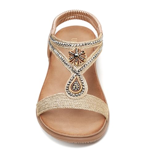 Image of UBFEN Womens Rhinestone Flat Sandals Comfortable Vacation Bohemian Style
