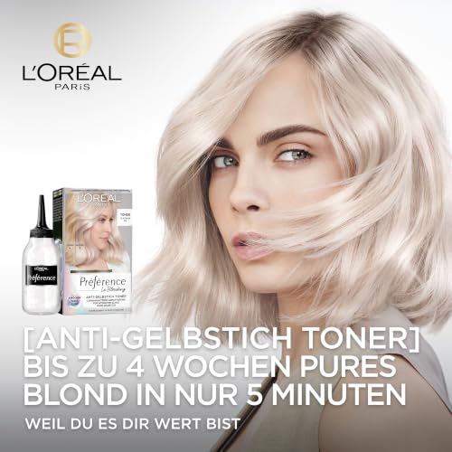 L'Oréal Paris Haartoner, Anti-Gelbstich für kühles Blond und intensiven Glanz, Ohne Ammoniak, Préférence Le Blonding, Platinum Ice