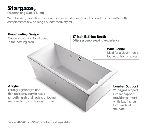 Kohler K-6367-0 Stargaze 72-Inch X 36-Inch Freestanding Bath With Fluted Shroud And Center Drain, White #TOP3