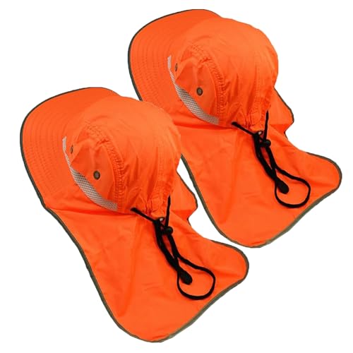 Glory Max High Visibility Reflective Work Safety Bucket Hat Cap Mesh Neck Flap (Half Brim Solid Flap Orange 2pcs)