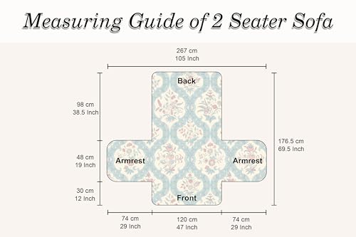 Image of Cloth Fusion 300 GSM Quilted Jaipuri Theme Printed 2 Seater Sofa Cover Mat-Style Fully Covered with Armrest Pockets, Adjustable Straps & Lock Fit (120 cm Seat Run, Floral Damask)