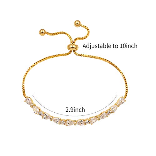 WeimanJewelry Real Gold Plated Adjustable Teardrop and Round Cut CZ Cubic Zirconia Bridal Chain Bracelet for Women2