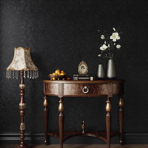 Abyssaly Black Textured Wallpaper Peel and Stick - Vintage Embossed Floral Contact Paper - Waterproof Self Adhesive Removable Vinyl Roll for Wrapping Paper Bathroom Bedroom Shelf Liner 15.7" x 393.7" — view 5