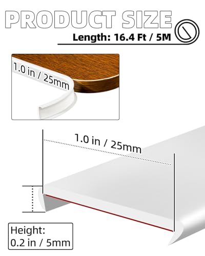 Image of U-Shape White TPE Edge Banding 16.4Ft (W:1.0'' H:0.2'') | Self-Adhesive Flexible Edge Trim, Furniture Edge Protector & Countertop Molding