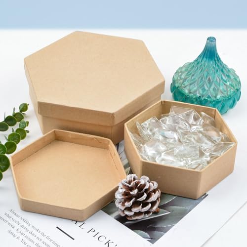 WANDIC Paper Mache Boxes, Set of 2 Small Hexagonal Kraft Box Papier Mache Boxes with Lids for Saving Accessories Cosmetics Jewelry Gifts - Thumbnail 7
