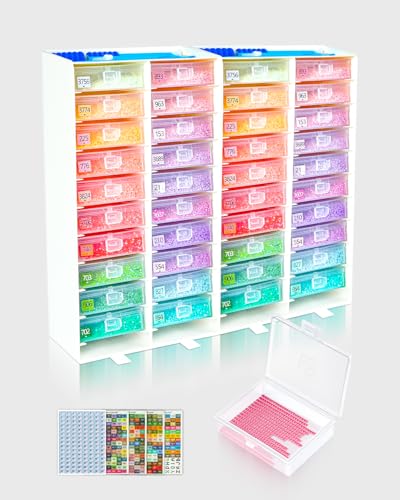ForeverYoung 3-in-1 Diamond Art Tray Set, Diamond Art Storage Containers, Tray & Rack All-in-One with Top Tool Storage & Anti-Tip Stability, Diamond Painting Accessories and Tools (2 Packs, 40 PCS)