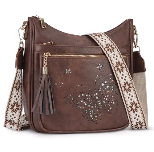 KITEVIUN Medium Crossbody Bags for Women Trendy, Women's Butterfly Shoulder Handbags with Tassel