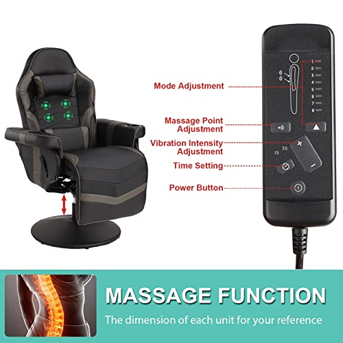Lvuyoyo Massage Video Gaming Recliner Chair - Ergonomic Computer Desk Chair -High Back Pu Leather Office Chair - Adjustable Swivel Reclining Chair With Lumbar Support, Cupholder, Headrest #TOP3