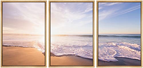 IDEA4WALL Framed Wall Art Print Set Golden Hour on The Beach Shore Nature Ocean Photography Realism Nautical Scenic Colorful Multicolor Ultra for Living Room, Bedroom, Office - 16"x24"x3 Natural