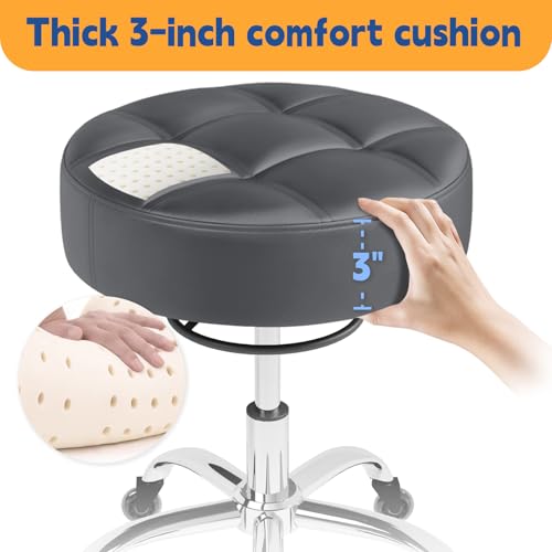 Image of Rolling Stool Heavy Duty 400lb: Super Soft Seat Cushion,360 Swive,Height Adjustability,No Squeaky Noises,No Tip Over,New Upgraded stool Salon Stool Chair, Tattoo Facial Massage Spa Medical (Grey1)
