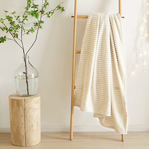 Geniospin Fleece Throw Blanket, 280Gsm Extra Soft Lightweight Blanket With Strip, Plush Fuzzy Cozy Blankets And Throws For Couch, Bed, Sofa Cozy, Warm And Breathable (Ivory, 50X60 Inches) #TOP6