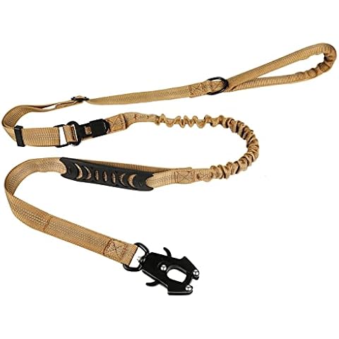 GUOYIHUA Rope Dog Leash 6ft Long, Reflective Nylon Training Leash with Soft Double Handle Padded and Bungee Frog Clip, Safety Traffic Control for Large Medium Small Dogs No Pull Walking (Khaki) Cover