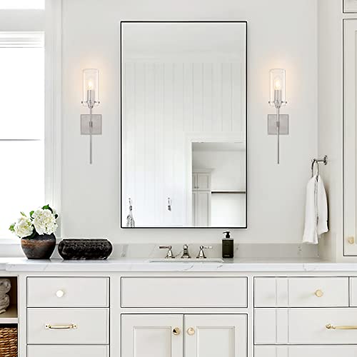 Zsmihdoh Brushed Nickel Wall Sconce Lighting, Bathroom Vanity Light Fixtures, Indoor Sconces Wall Light With Clear Glass Shade For Bedroom Living Room Hallway Bathroom Vanity, E26 Base #TOP5