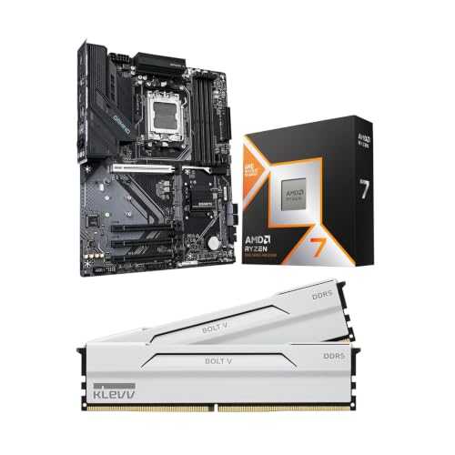 Micro Center CPU Motherboard Memory Combo: AMD Ryzen 7 9800X3D CPU Processor + Gigabyte B850 Gaming WIFI6 Motherboard + KLEVV Bolt V DDR5 32GB (2x16GB) 6000MHz CL28 Desktop Ram Memory White