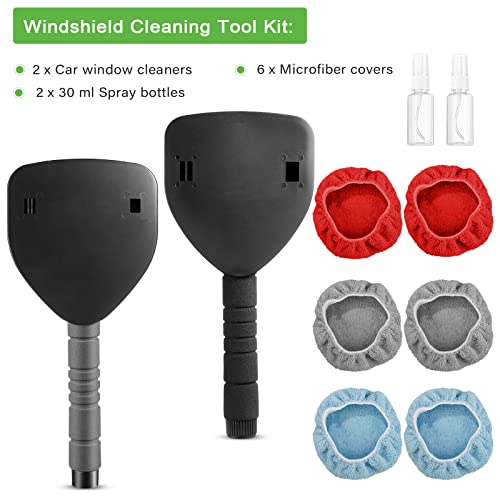 2 Sets Windshield Cleaner Car Window Cleaner Car Window Cleaning Tool Glass Cleaner Wiper With Detachable Handle Microfiber Pads And Spray Bottle Car Cleanser Brush Car Cleaning Set(Red Gray Blue) #TOP6