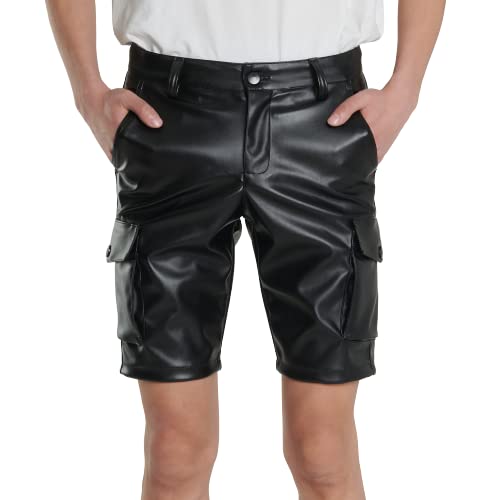 Short en cuir synthétique noir longueur genou avec poches fonctionnelles