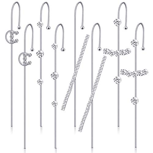 8 Pieces Ear Cuff Wrap Crawler Hook Earrings with Box Cubic Zirconia Ear Crawler Simple Cuff Earrings for Women Girls Chirstmas Birthday Valentines Day (Silver)