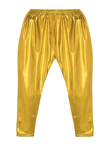 Aislor Kids Girls Boys Shiny Metallic Dance Harem Pant Gymnastics Athletic Leggings For Jazz Hip Hop Latin Ballet Dance Gold 11-12 Years #TOP2