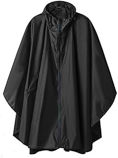 SaphiRose Hooded Rain Ponchos Outdoor Waterproof Raincoat Jacket for Adults with Zipper (Black)