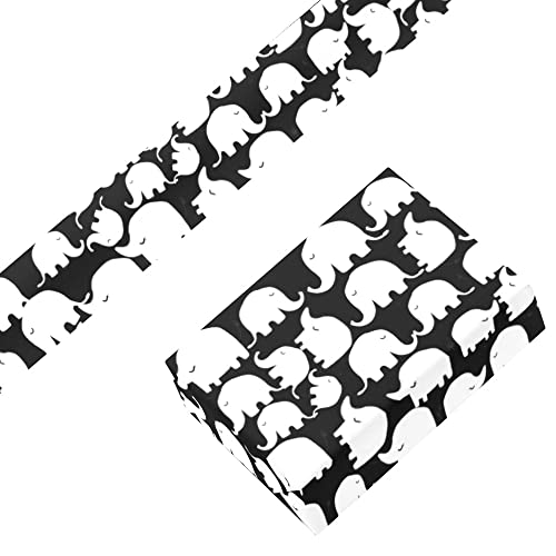 CUXWEOT Gift Wrapping Paper Black and White Elephants for Christmas,Birthday,Holiday,Wedding,Gifts Packing - 3Rolls - 58 x 23inch Per Roll