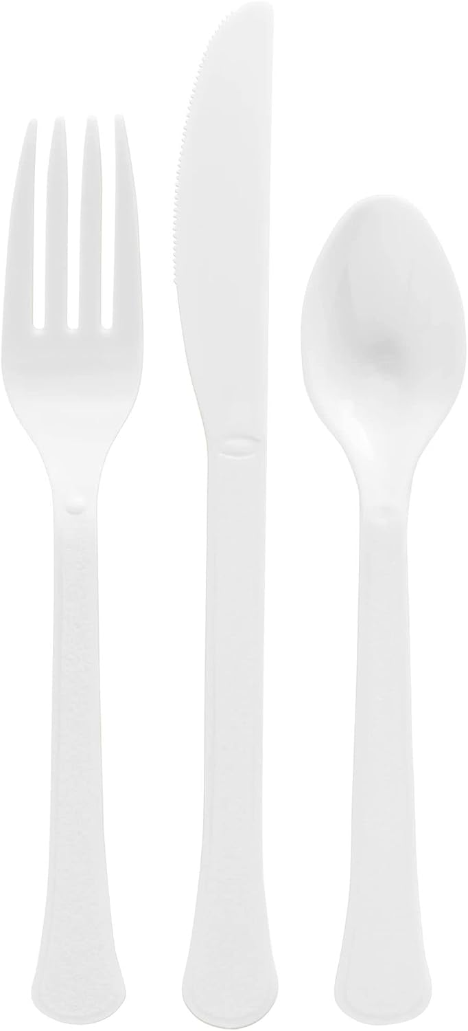 Frosty White Plastic Heavy Weight Assorted Cutlery (200 Count) - Premium Disposable Plastic and Sturdy Cutlery, Perfect for Home Use and All Kinds of Occasions