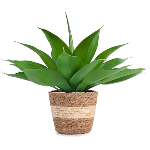 Velener Fake Agave with Rattan Pot, Artificial Plant Outdoor Agave - Fake Sucuulents Plants for Indoor and Outdoor Decor(15 Inch)-1 Pack